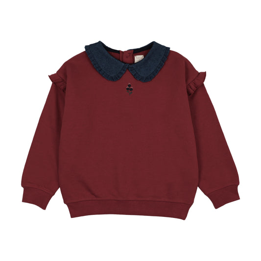 ANALOGIE VINTAGE RED/DENIM COLLAR RUFFLE SWEATSHIRT