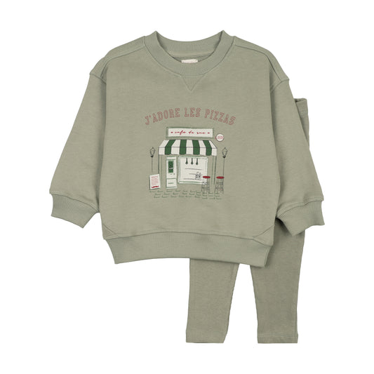 ANALOGIE DRIED GREEN CAFE BOY SWEATSHIRT SET