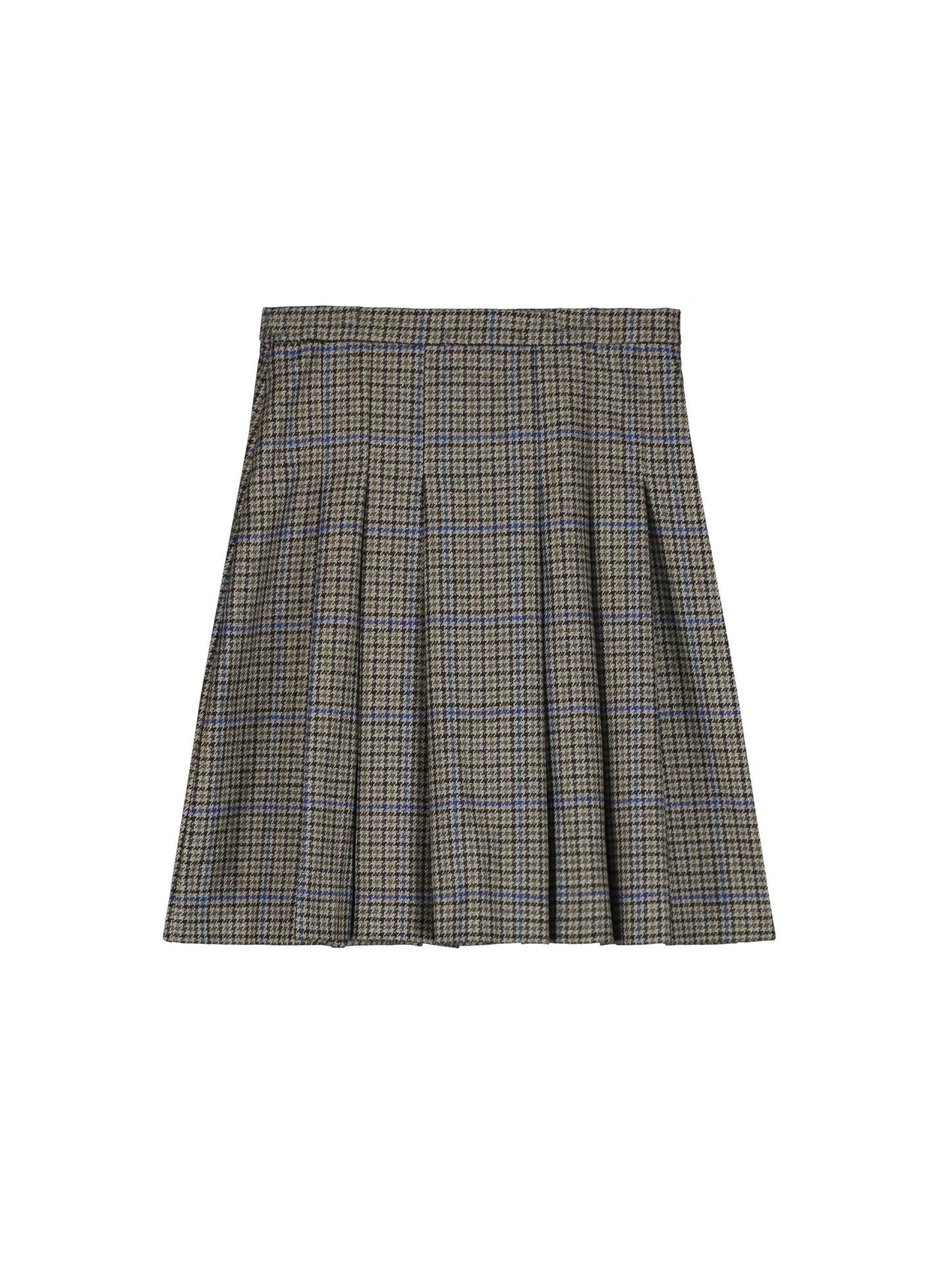 TANGERINE OLIVE GREEN HOUNDSTOOTH PLEAT SKIRT