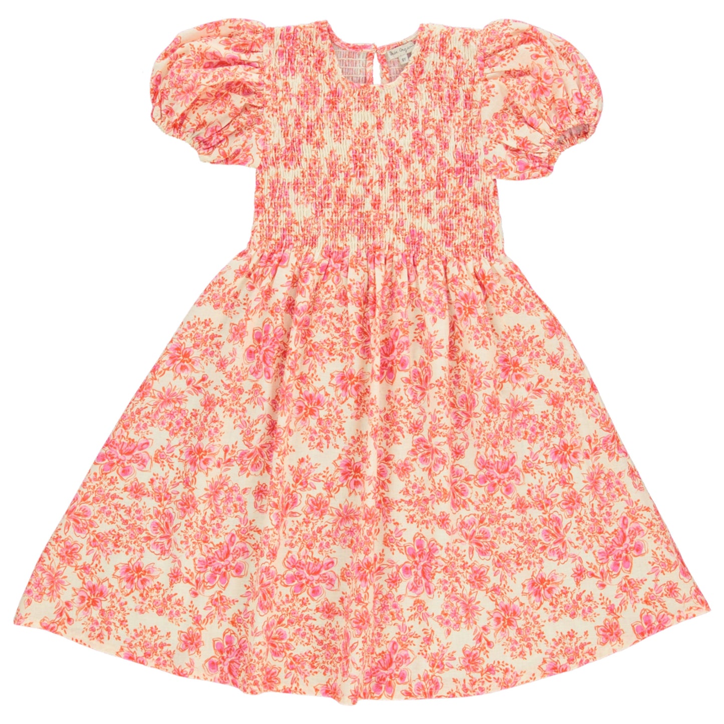 BEBE ORGANIC ORANGE/PINK FLORAL PUFF SLEEVE DRESS