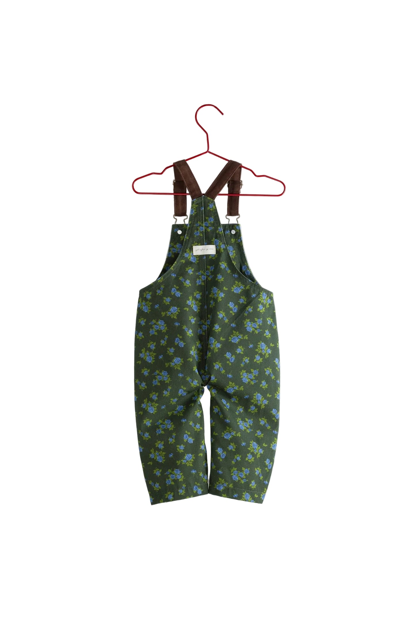 PLEASE MOM GREEN DENIM FLORAL POCKET OVERALLS