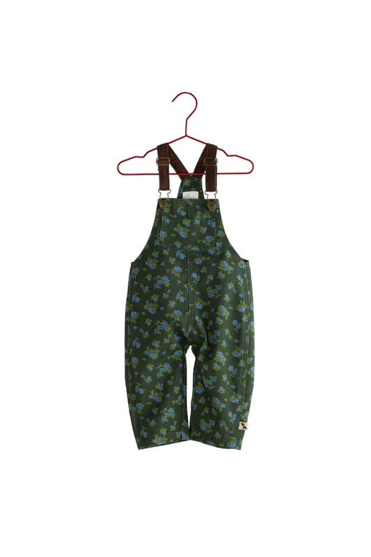 PLEASE MOM GREEN DENIM FLORAL POCKET OVERALLS