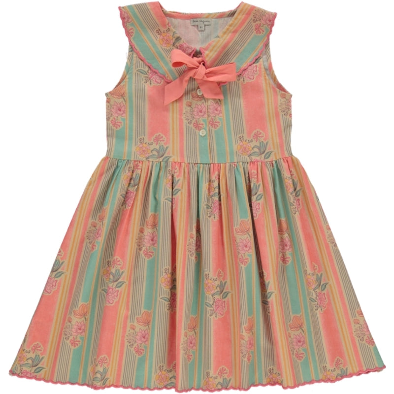 BEBE ORGANIC PINK/BLUE FLORAL STRIPED PETER PAN COLLAR JUMPER