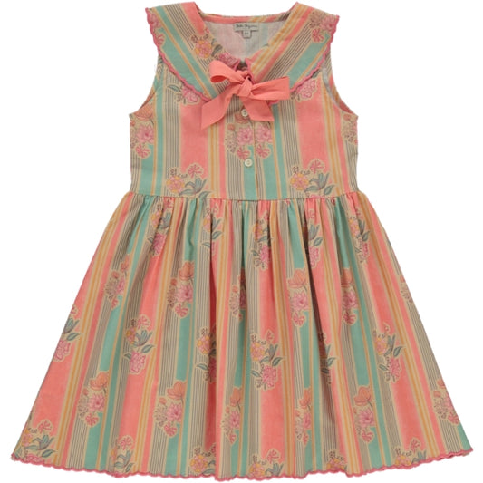 BEBE ORGANIC PINK/BLUE FLORAL STRIPED PETER PAN COLLAR JUMPER