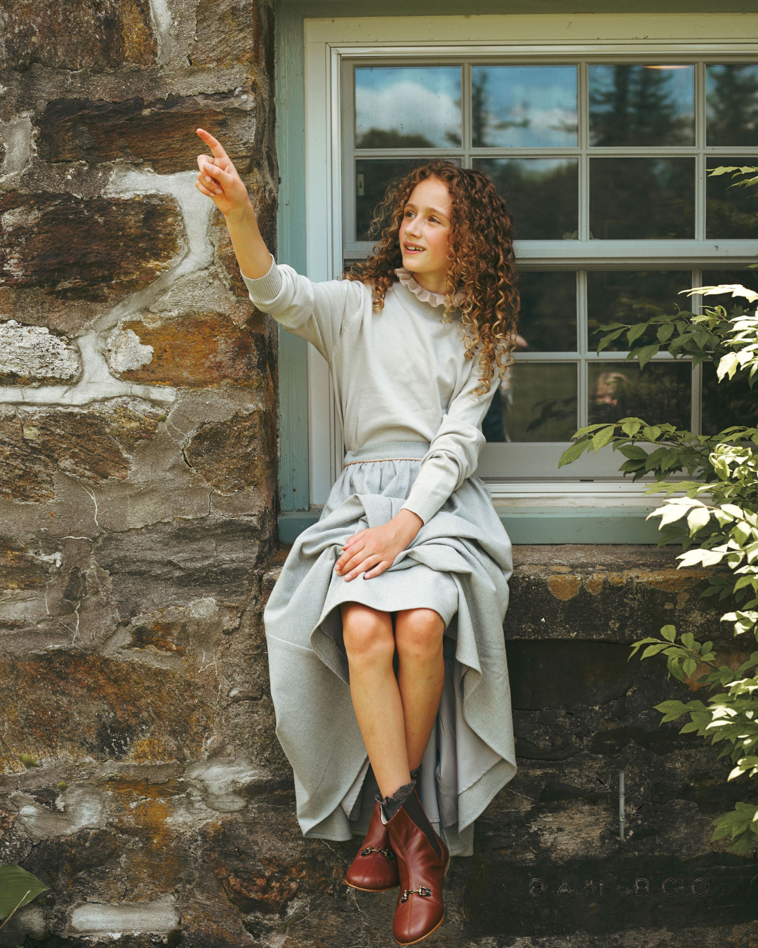 BAMBOO LIGHT GREY RUFFLE NECK SWEATER SET
