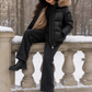 SCOTCH BONNET BLACK/NATURAL FUR TRIM PUFFER COAT