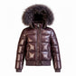 SCOTCH BONNET PLUM FUR TRIM GLOSS PUFFER COAT