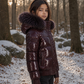 SCOTCH BONNET PLUM FUR TRIM GLOSS PUFFER COAT