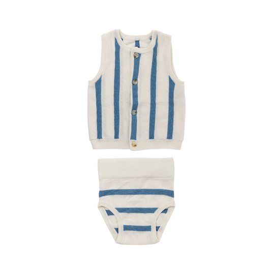 KIPP IVORY/BLUE STRIPED KNIT SET