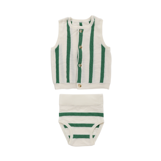 KIPP IVORY/GREEN STRIPED KNIT SET