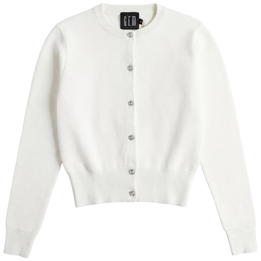GEM WHITE RHINESTONE CARDIGAN
