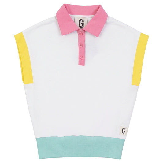 GEM WHITE COLOR BLOCK POLO VEST