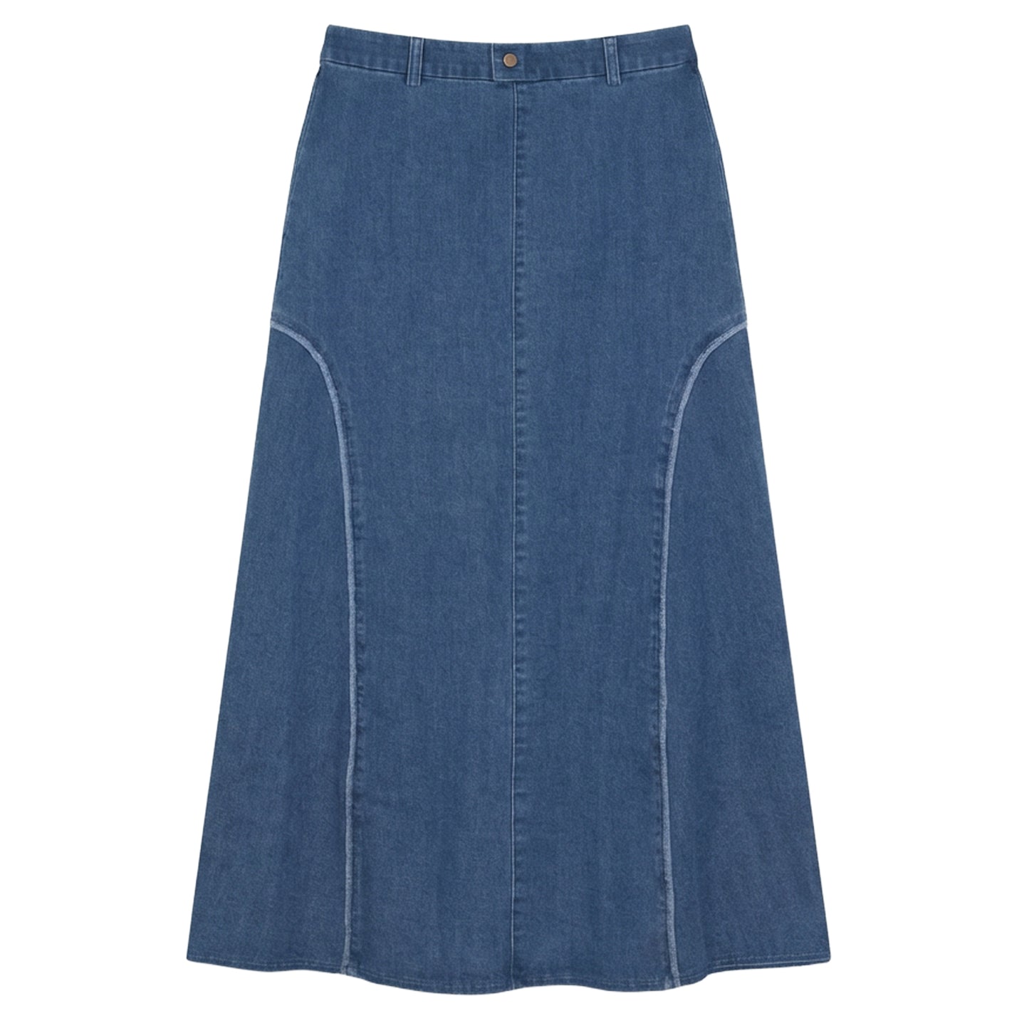 GEM BLUE DENIM FRAYED HEM MIDI SKIRT