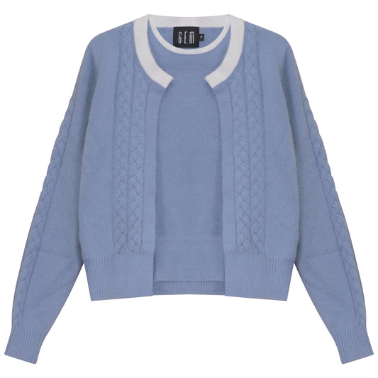 GEM BLUE CABLE KNIT SWEATER SET