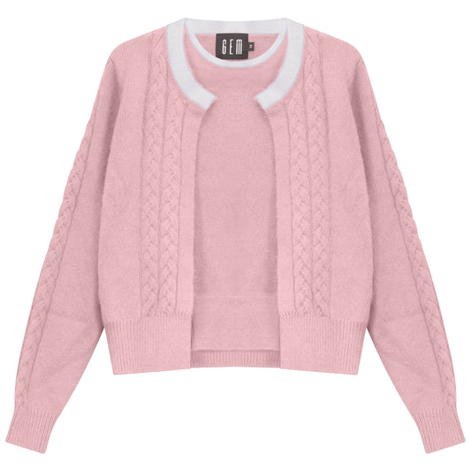 GEM PINK CABLE KNIT SWEATER SET