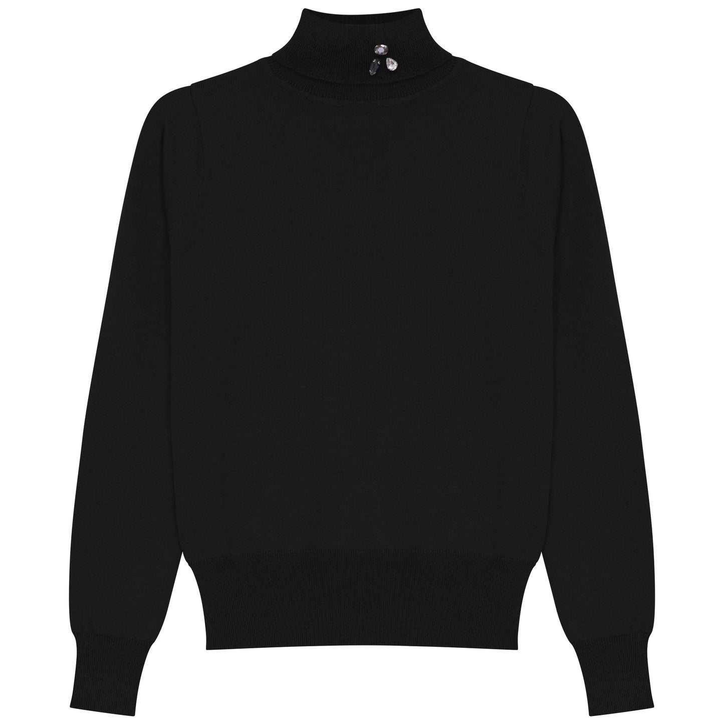 GEM BLACK BROOCH DETAIL TURTLENECK SWEATER