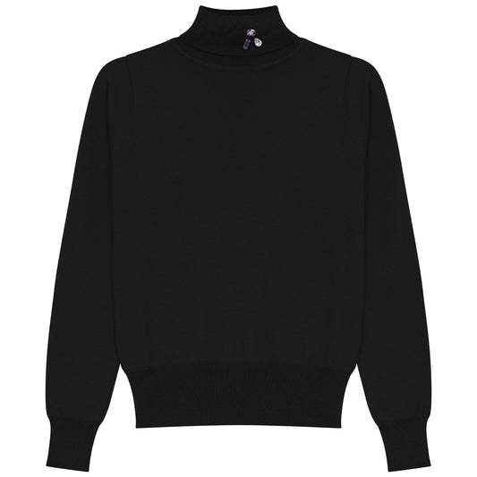 GEM BLACK BROOCH DETAIL TURTLENECK SWEATER