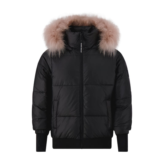 SCOTCH BONNET BLACK/PALE PINK FUR TRIM COAT