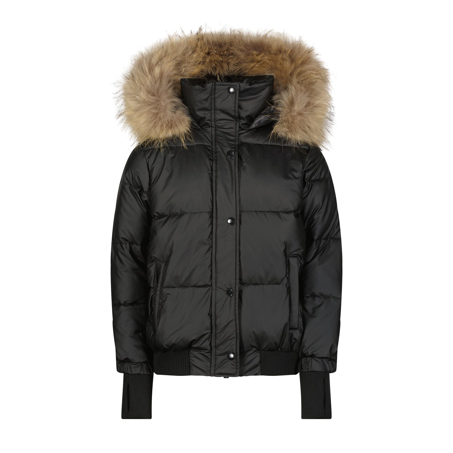 SCOTCH BONNET BLACK/NATURAL FUR TRIM PUFFER COAT