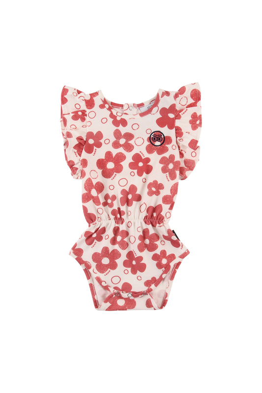 LOUD RED FLOWER PRINT ROMPER