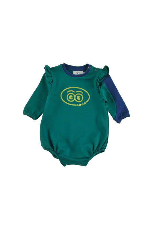 LOUD HUNTER GREEN COLORBLOCK LOGO ROMPER