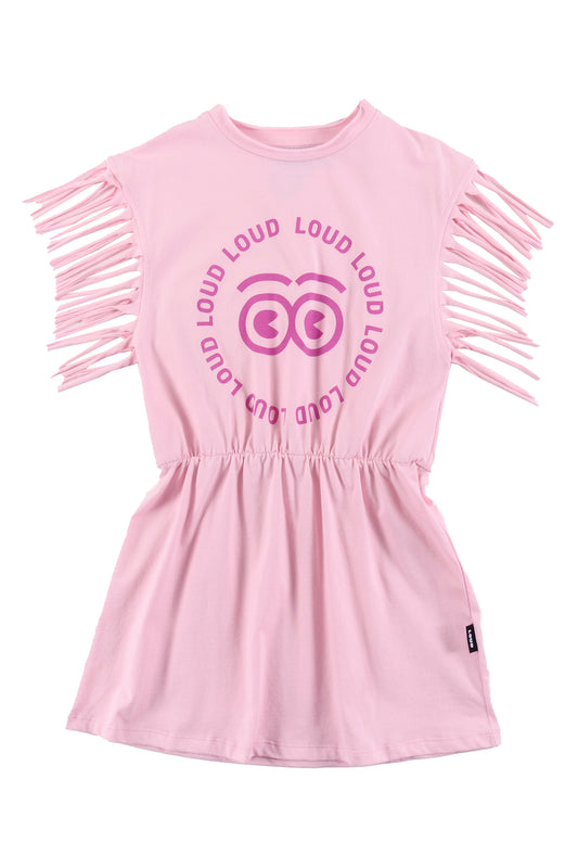 LOUD PINK LOGO FRINGE DRESS