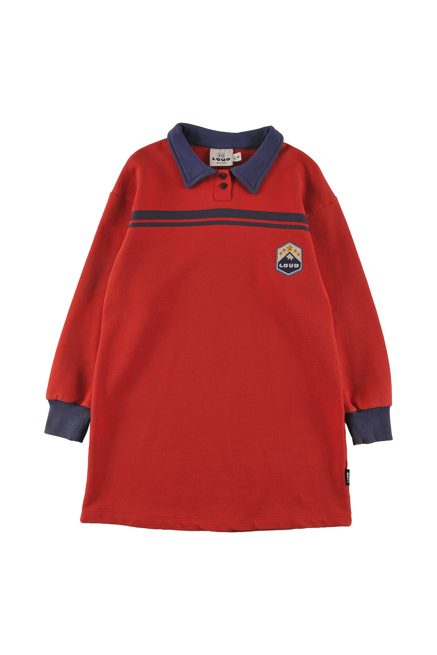 LOUD RED/BLUE TRIM EMBROIDERED POLO DRESS