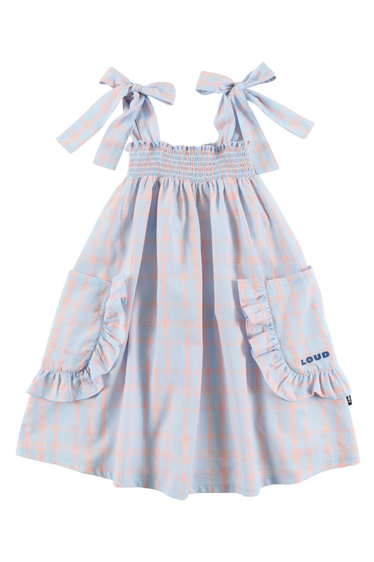 LOUD BLUE/ORANGE CHECKED SMOCKED BOW JUMPER