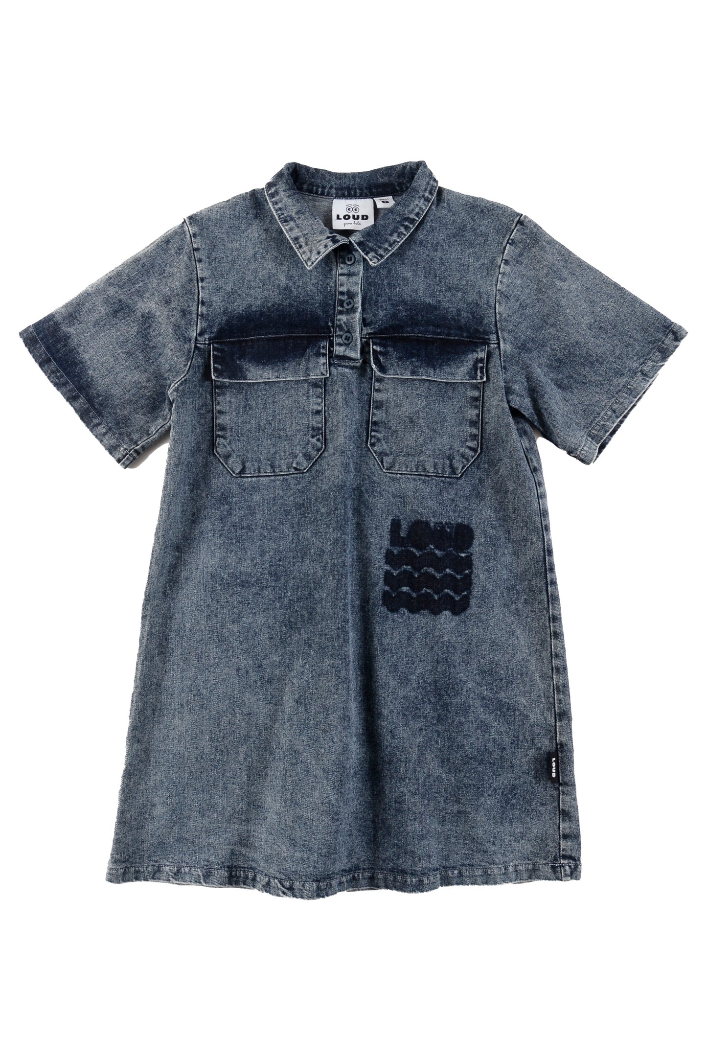 LOUD MID BLUE DENIM WASH POCKET DRESS