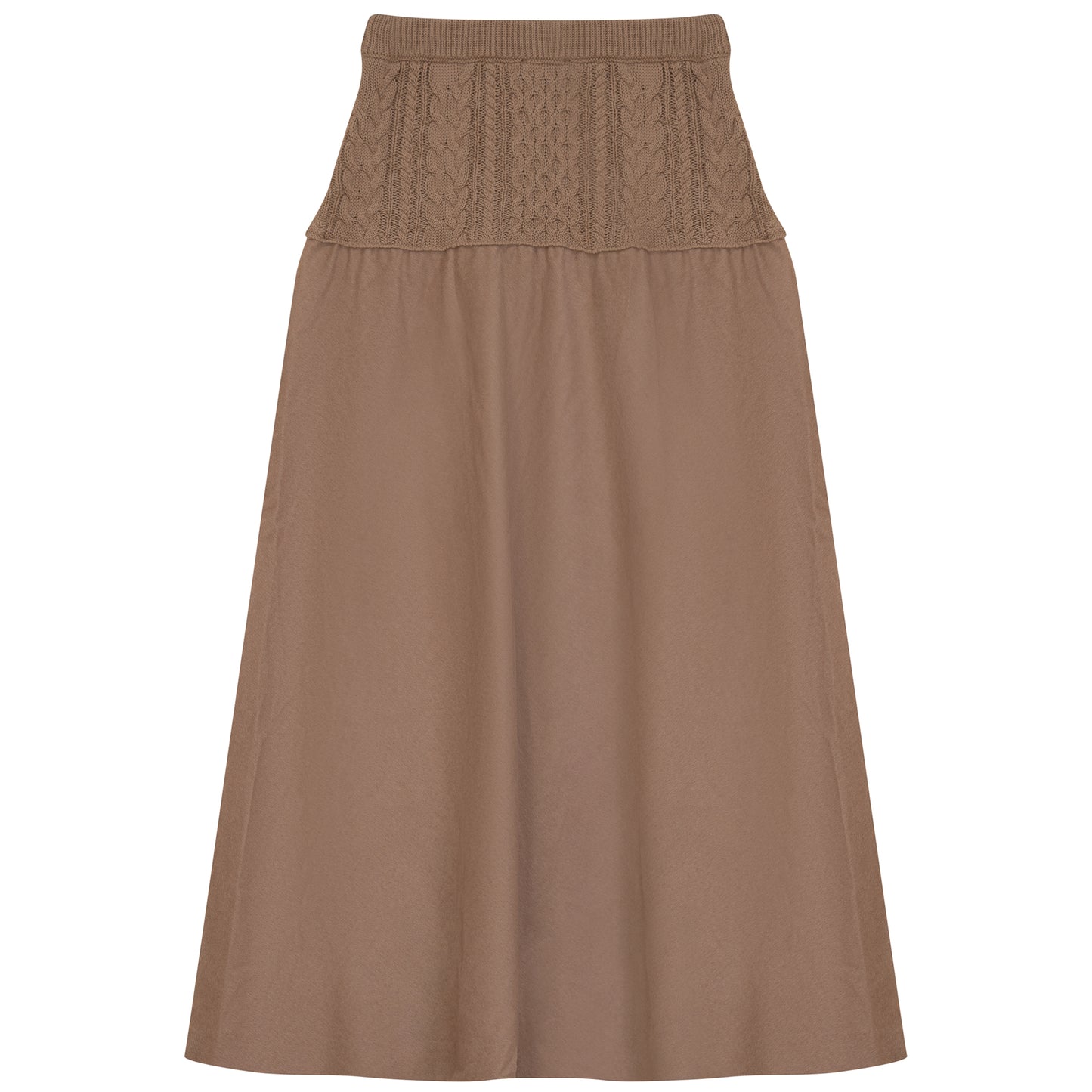 GEM BROWN CABLE KNIT YOKE MIDI SKIRT