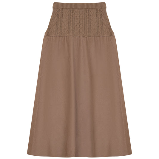 GEM BROWN CABLE KNIT YOKE MIDI SKIRT