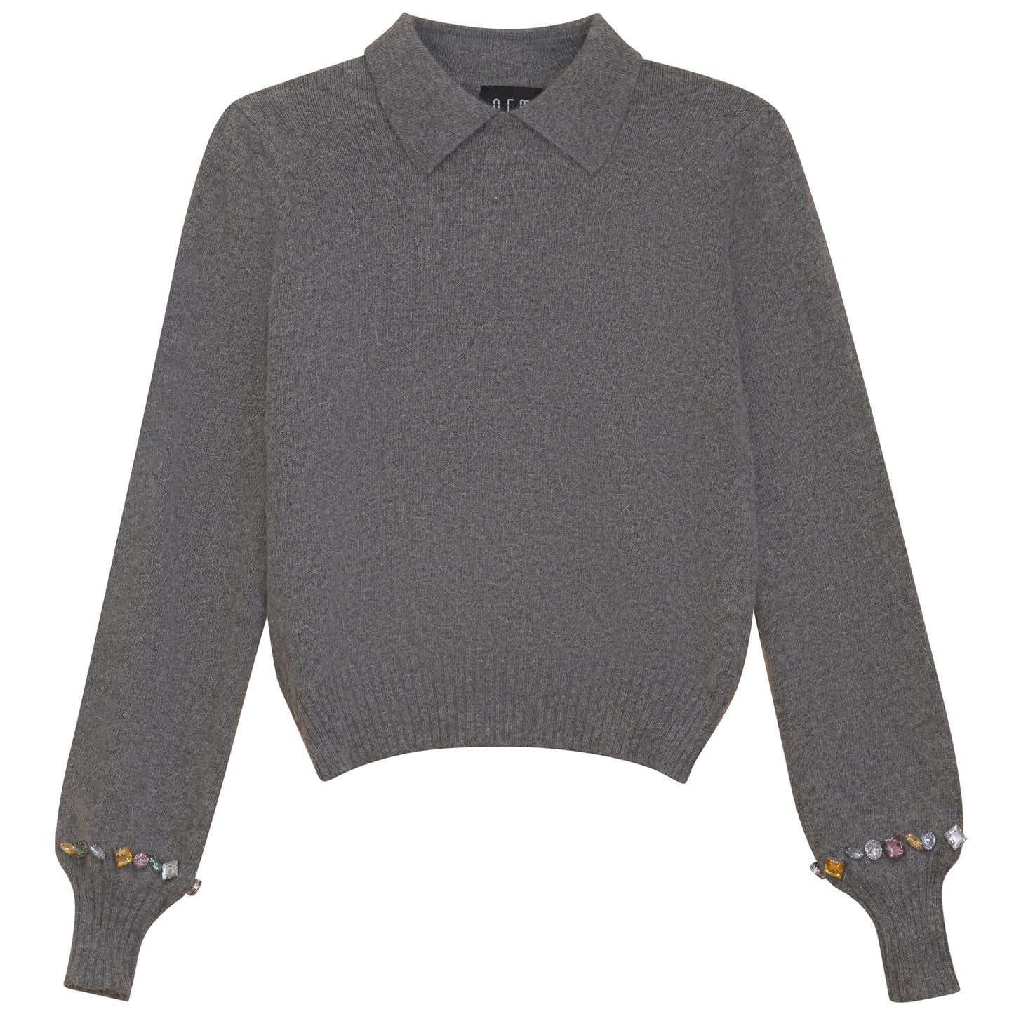 GEM GREY RHINESTONE TRIM COLLAR SWEATER