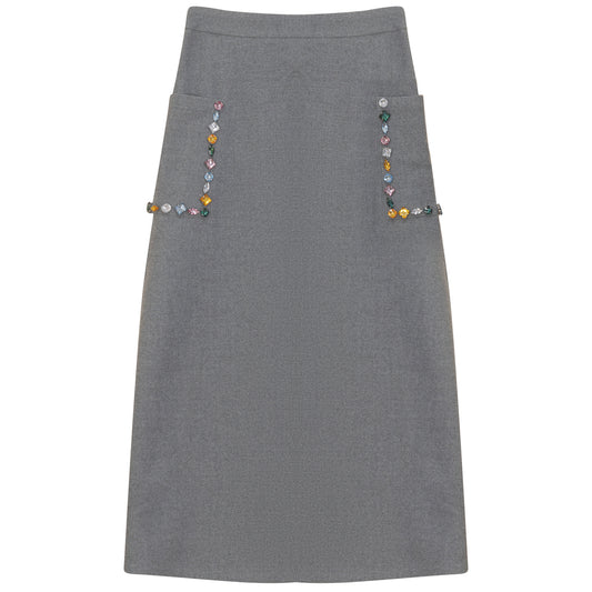 GEM GREY RHINESTONE TRIM POCKET SKIRT
