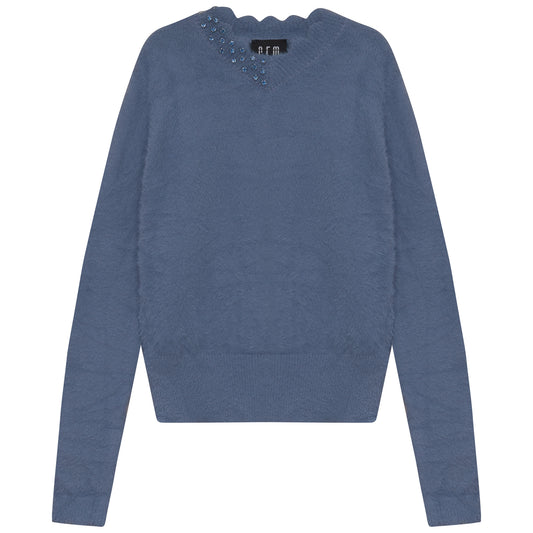 GEM BLUE STONE TRIM PLUSH SWEATER