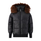 SCOTCH BONNET BLACK/BROWN FUR TRIM BOMBER COAT