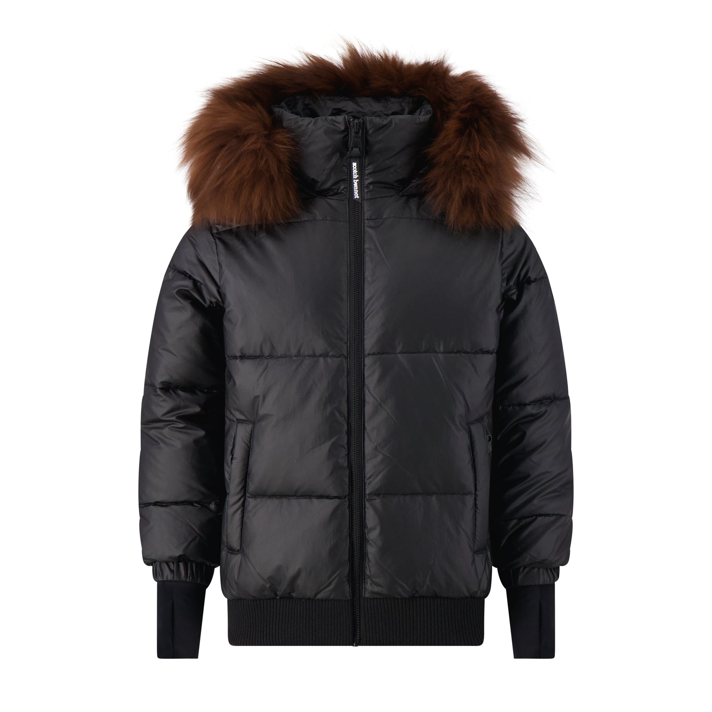 SCOTCH BONNET BLACK/BROWN FUR TRIM BOMBER COAT