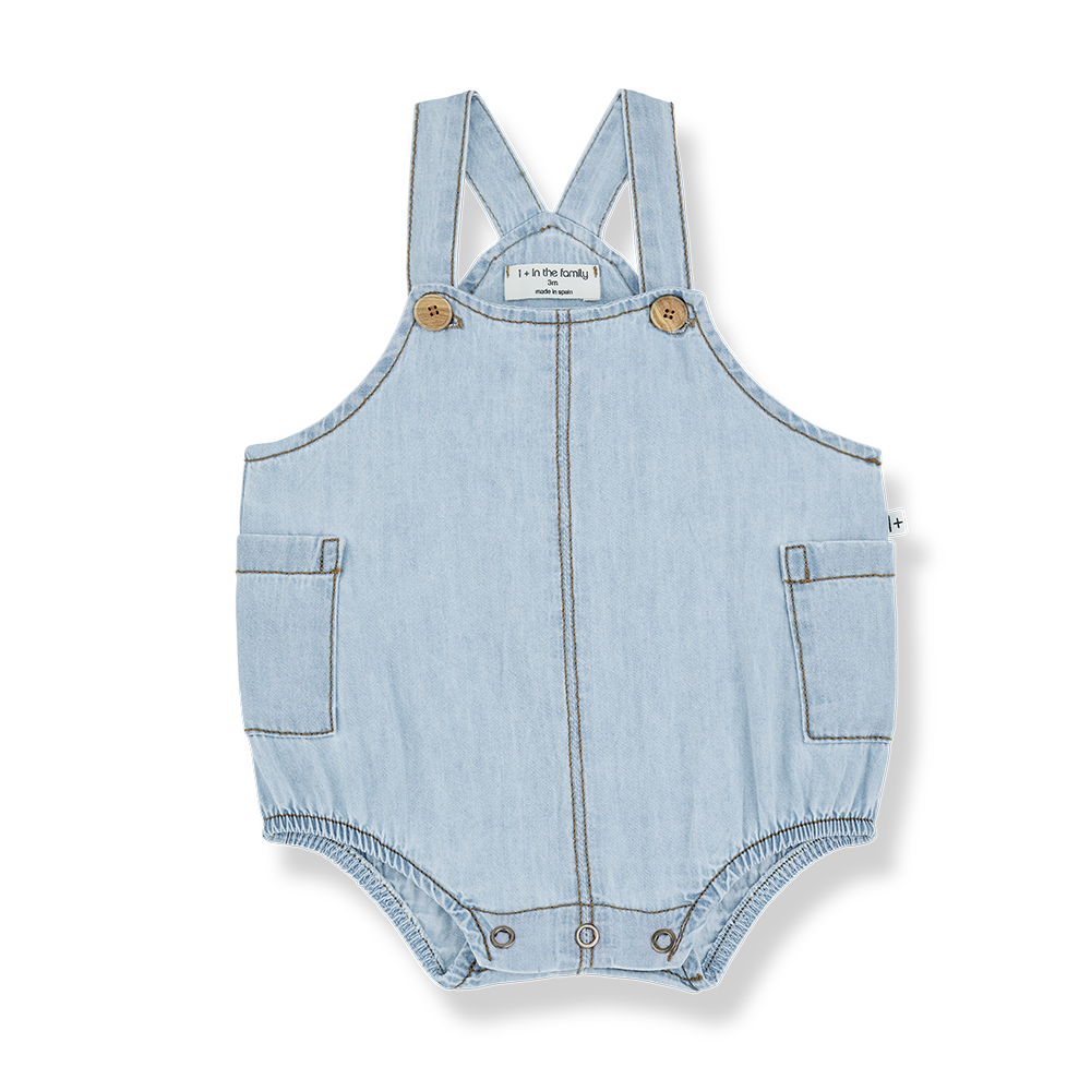 1 + IN THE FAMILY BLUE DENIM STITCHED ROMPER