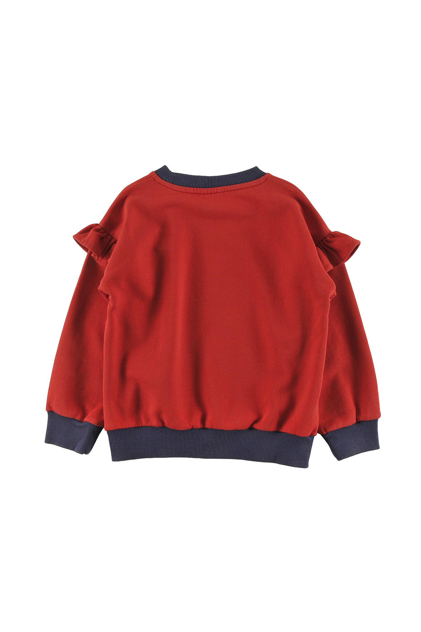 LOUD RED/BLUE TRIM EMBROIDERED RUFFLE SWEATSHIRT