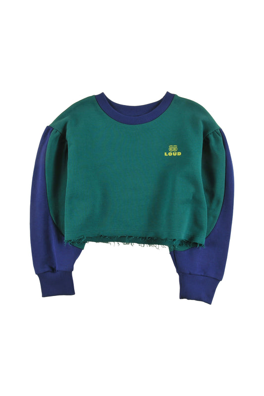 LOUD HUNTER GREEN COLORBLOCK CROPPED LOGO SWEATSHIRT