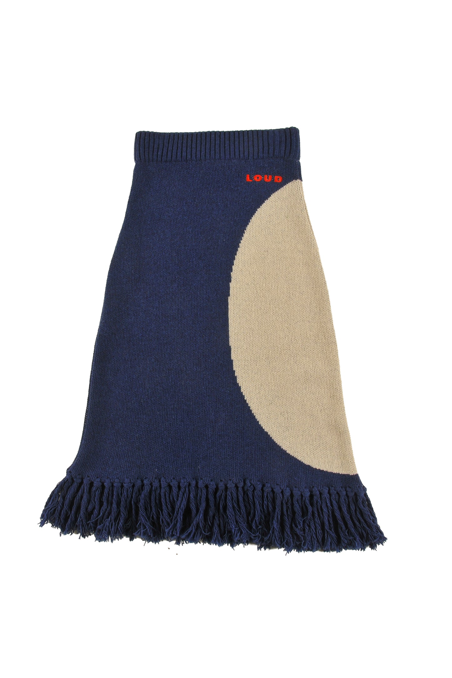 LOUD NAVY/CREAM ABSTRACT FRINGE SKIRT