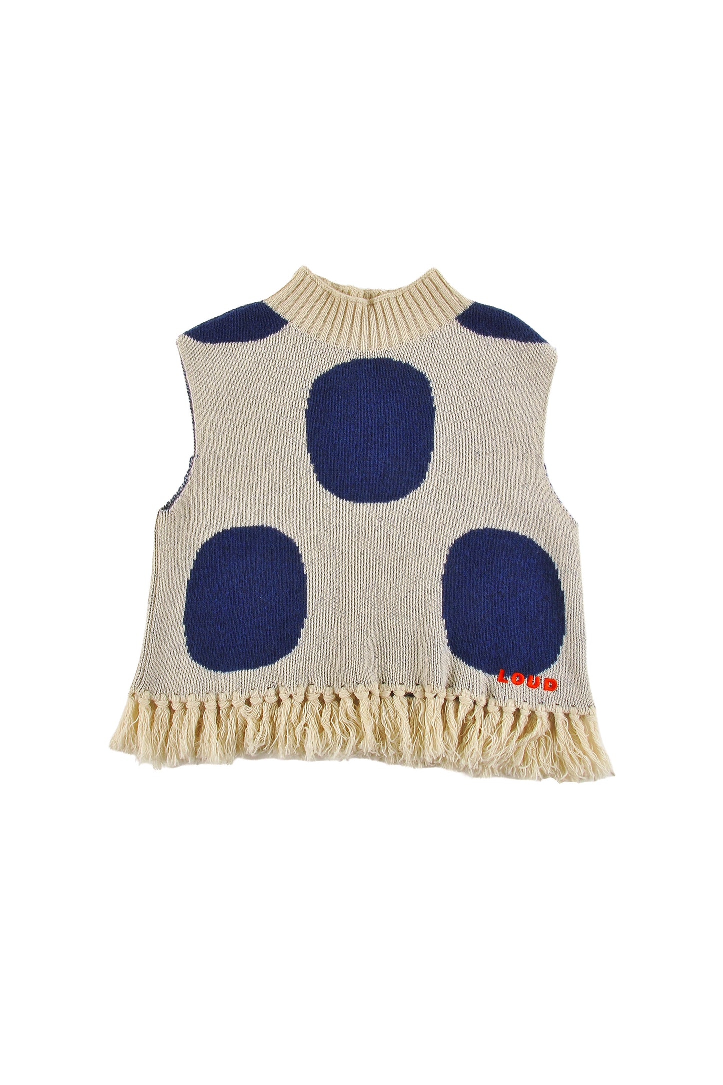 LOUD CREAM/NAVY POLKA DOT FRINGE SWEATER