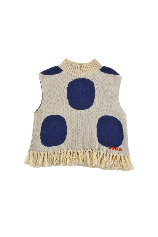 LOUD CREAM/NAVY POLKA DOT FRINGE SWEATER