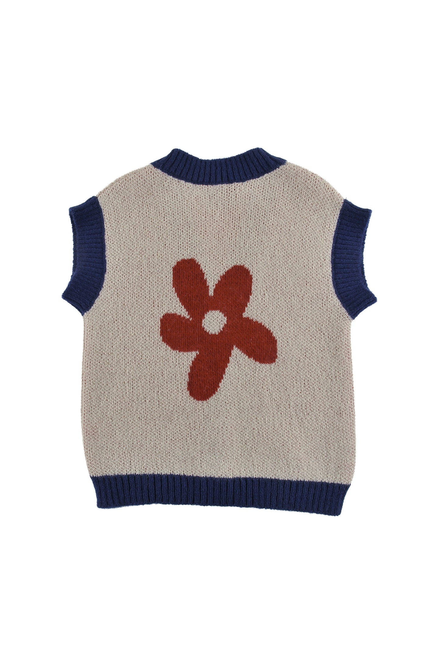 LOUD CREAM/NAVY TRIM FLOWER PRINT SWEATER VEST
