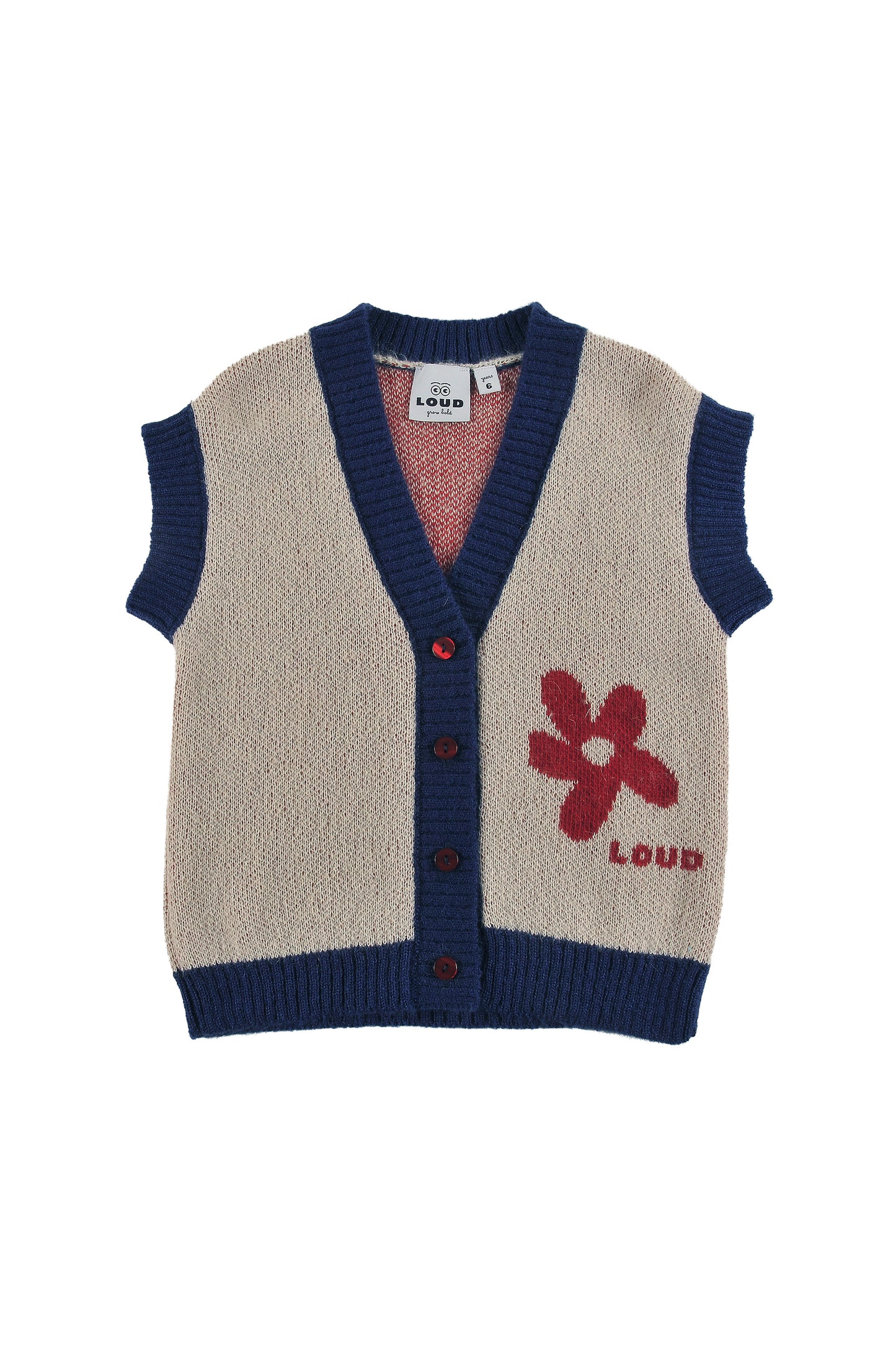 LOUD CREAM/NAVY TRIM FLOWER PRINT SWEATER VEST