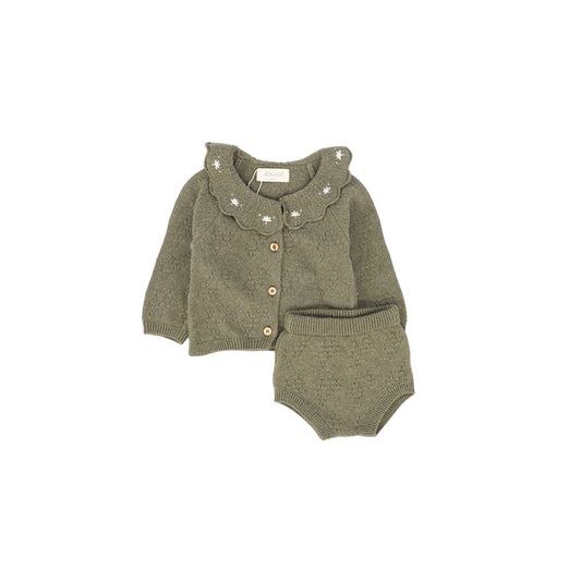 BIRINIT PETIT GREEN RUFFLE COLLAR KNIT BLOOMER SET