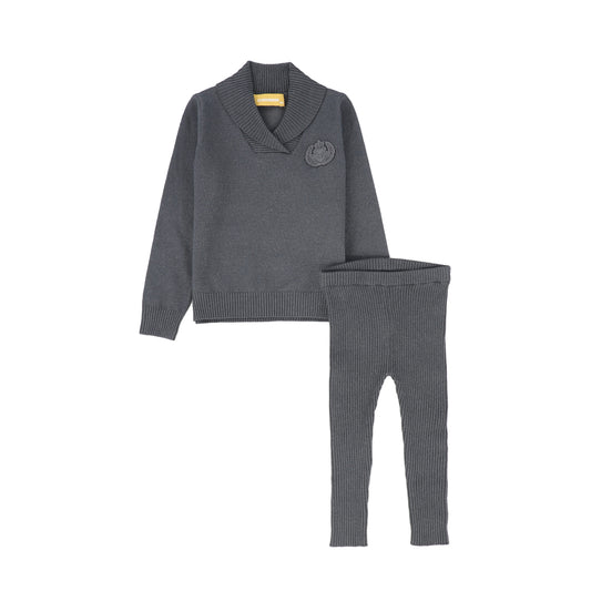 LE BOURDON GREY WRAP NECK SWEATER LEGGINGS SET