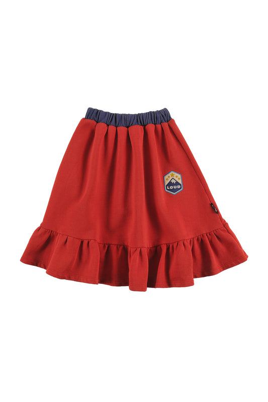 LOUD RED/BLUE TRIM EMBROIDERED RUFFLE SKIRT