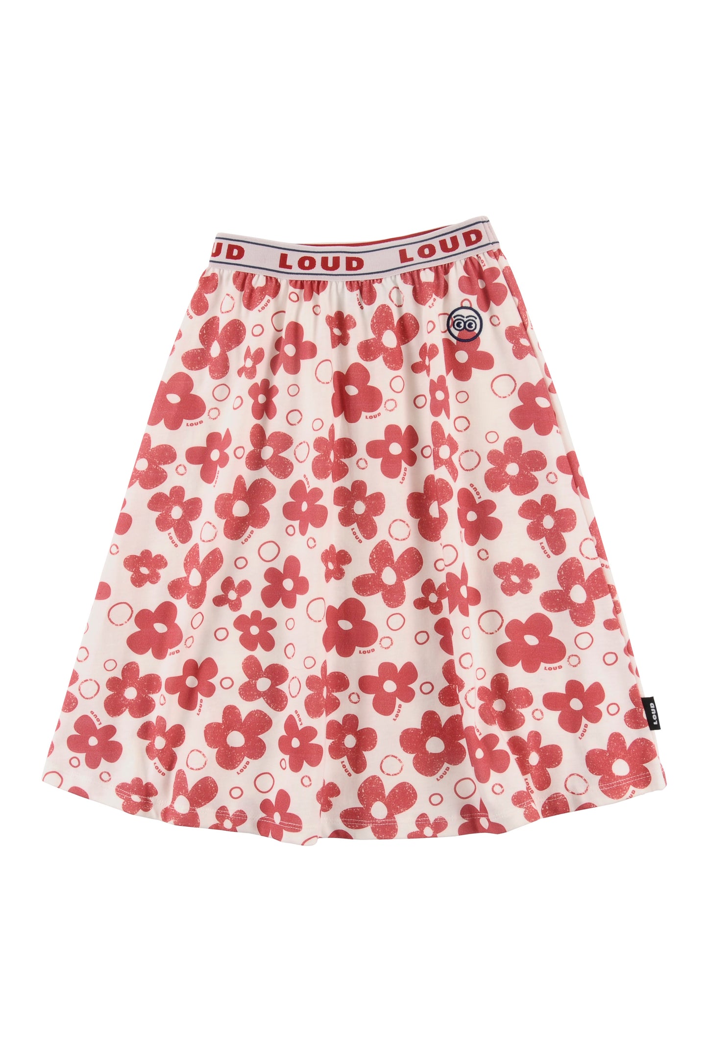LOUD RED FLOWER PRINT MIDI SKIRT
