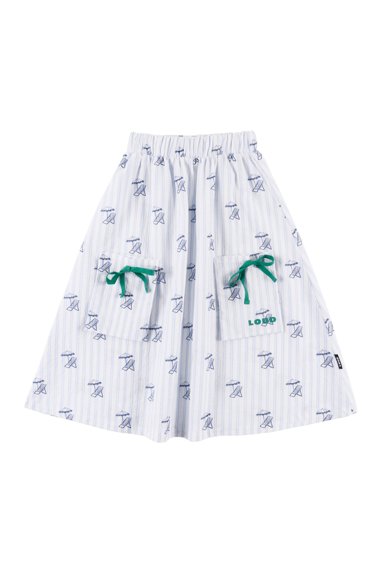 LOUD LIGHT BLUE SEERSUCKER LOGO PRINT POCKET SKIRT