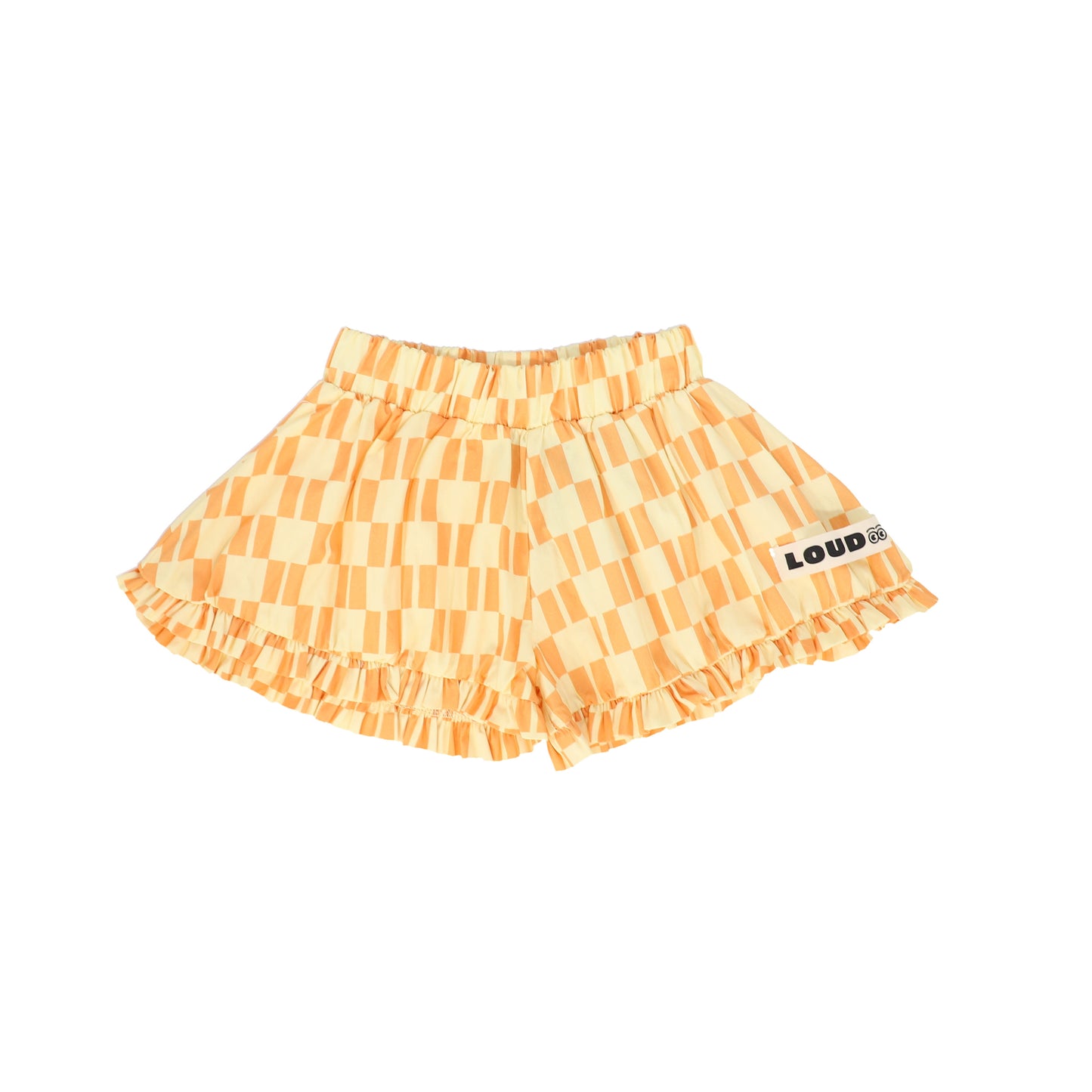 LOUD ORANGE/YELLOW CHECKED RUFFLE TRIM SHORTS